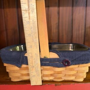 Vintage Tasket Woven Basket with Navy Liner and Button Accent